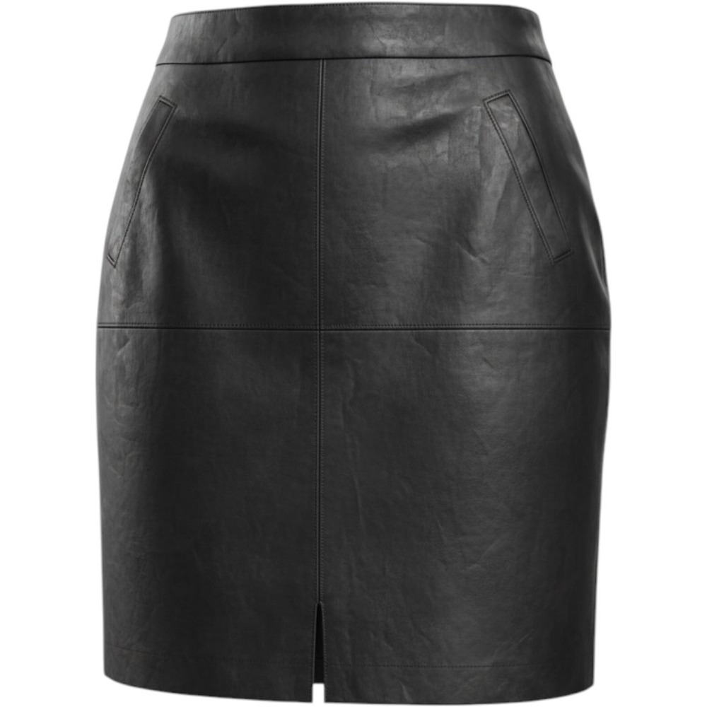 Cabi Black Faux Leather Pencil Skirt Size 14 Front Pockets Back Zip 509